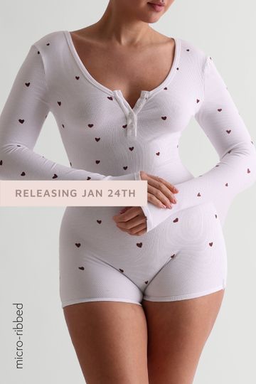 Button Up Micro-Ribbed Romper - Sweetheart