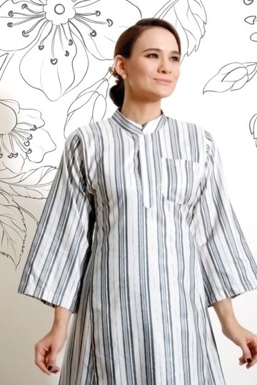 Kurung Riau Pahang Top in Blue Stripes