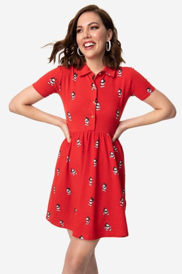Cakeworthy Vintage Style Red Mickey Mouse Cotton Stretch Flare Dress