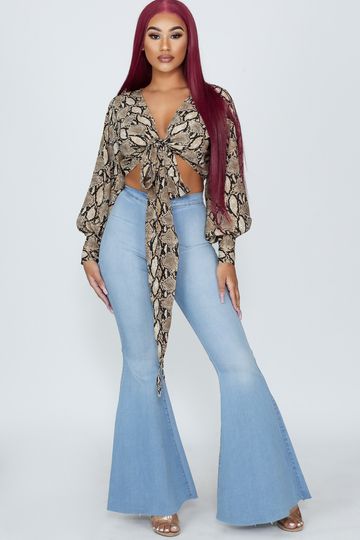 Hey! You! Snake Print Self-tie Crop Top