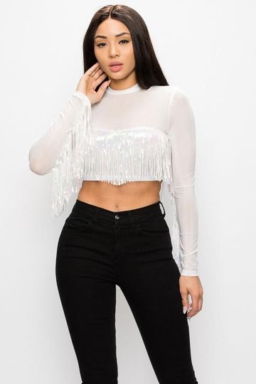Fringe Affair Mesh Crop Top White