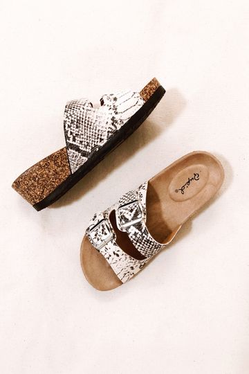 Double Buckle Wedge Sandal in Snake
