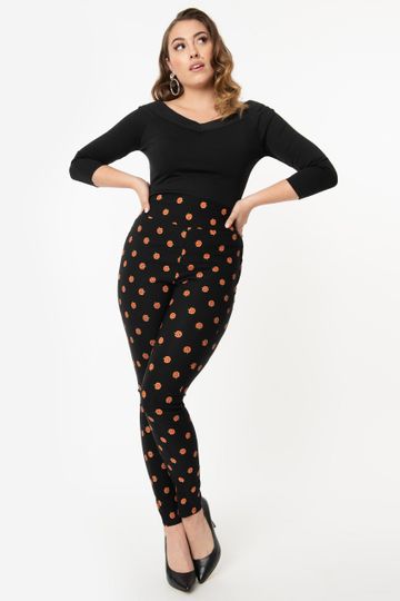 Unique Vintage Black & Orange Pumpkin Patch Rizzo Cigarette Pants